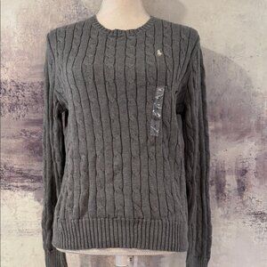 Ralph Lauren Fawn Gray Cable Knit Sweater size Large NWT